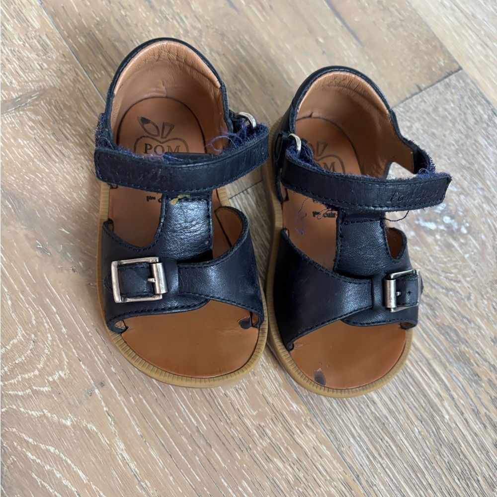 Pom D'Api Navy Leather Kids Sandals 21